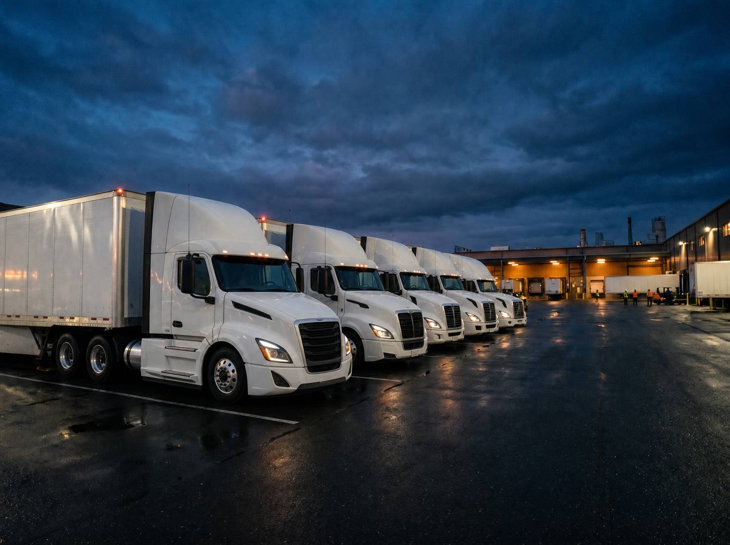 Daats fleet lined up outside a freight facility